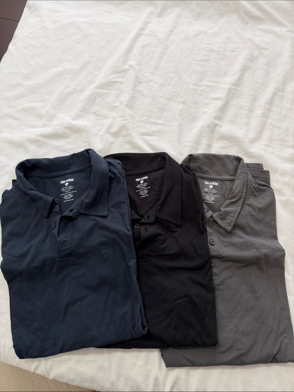 True Classic Three-Pack Men's Polo Shirts - Navy, Black, Gray